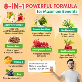 Vazatisi Apple Cider Vinegar Gummies with Sea Moss for Metabolism, Digestion, Detox, Gut & Immune Health, Apple Flavored - 60 Count