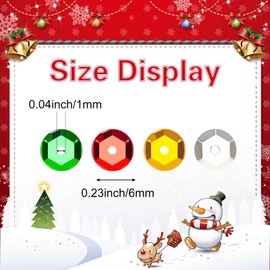 Kaiolbly Christmas Sequins - 4800 Pieces Glitter Red Green Gold Silver Loose Cup Round Embroidery Sequins with Holes for Art Crafts DIY Making Home Decorations (6mm)