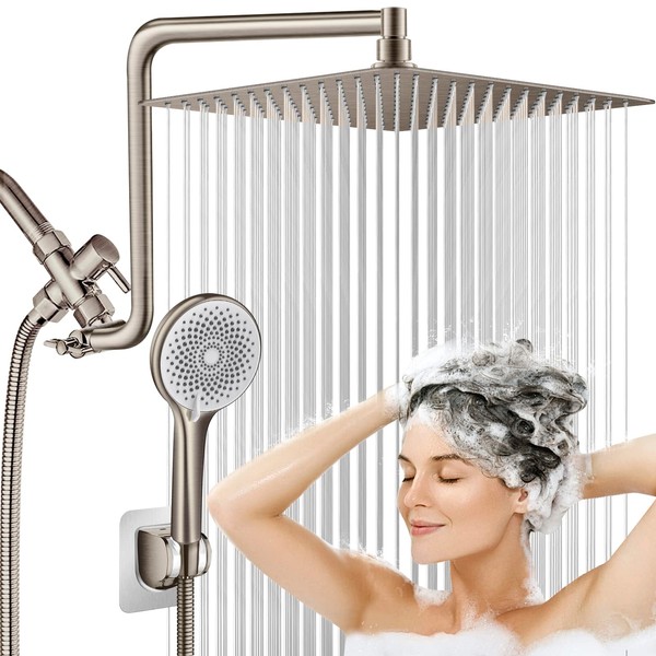 Shower Head Brushed Nickel, Upgraded 12" Rain Shower Head with
