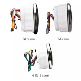 MOTOR METER RACING W PRO Series 3 Gauge Set 85mm 3-3/8" GPS Speedometer with Turn Signal High Beam, Tachometer & 4 in 1 Multi-Function Volt, Fuel Level, Water Temp & Oil Pressure White Dial Red LED