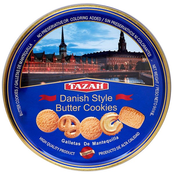 Tazah Danish Style Butter Cookies 32 Ounce Tin