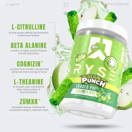Ryse Up Supplements Loaded Pre Entreno 30 Serv Sabor Sour Green Apple
