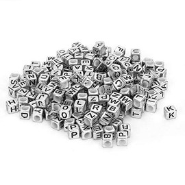 Cuentas de acrílico, 500 piezas 6 mm cuentas cuadradas con letras del alfabeto para manualidades DIY, decoración de joyas, pulseras, collares y llaveros (Plata) adornos creativos