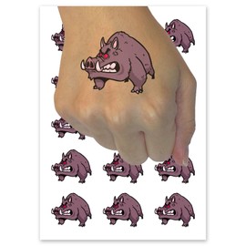 Angry Raging Boar Pig Tusks Temporary Tattoo Water Resistant Fake Body Art Set Collection - 15 2" Tattoos (1 Sheet)