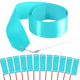 HiUnicorn 12PCS Mint Green Dance Ribbons for Kids Rhythmic Gymnastics Birthday Party Favors Decoration, Ribbon Baton Twirling Sticks Silks Streamers Wands for Girls