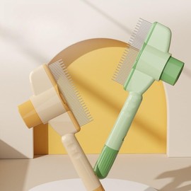 2-Pack【 Professional Anti Knotting 】 Stainless Steel Double Toothed Cat CombSelf-cleaning pet flea comb grooming brush for cats and dogs with Release Button, Removes hair Knots and Mats