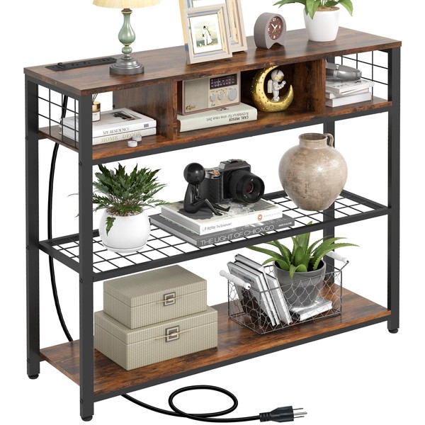 Livofloral Console Tables with Charging Station, 4 Tier Narrow Sofa