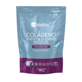Wellthy Colageno Hidrolizado, Myo & D-Chiro Inositol 900g. Ratio 40:1, Sin Azúcar, Scoop Inlcuído, 60 Porciones con Envase, 100mg de Vitamina C, Bottle Free.
