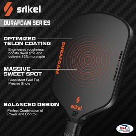 Srikel DuraFoam Pickleball Paddle – T700 Carbon Fiber Professional Pickleball Paddle,100% Foam Core Racket for Consistent Shots,Power & Control,Power X Hybrid Shape,Black