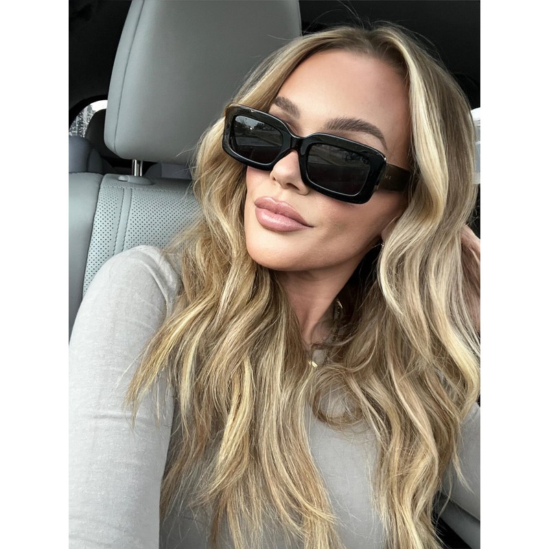 DIFF Indy Designer Rectangular Sunglasses for Women Polarized UV400, Black