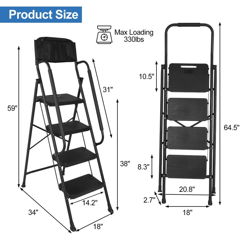 4 Step Ladder with Handrails & Attachable Tool Bag, 330