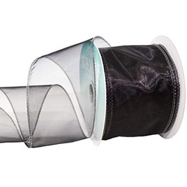 Morex Ribbon Wired 2-1/2" Chiffon Ribbon with 20 yd Spool, Black