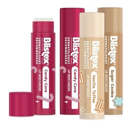 Blistex Bálsamo Labial Hidratante, Sabores Navideños, 4.2g, Paquete de 4                                                                              