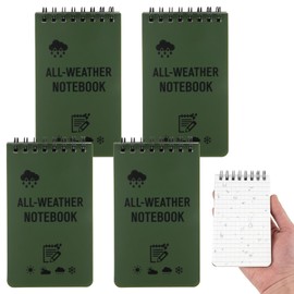 Waterproof Notebook, 4 Pack Mini Notepads, All Weather Pocket Notepad, 3 x 5 Inches Mini Notebooks with Top-Spiral, Pocket Notebook for Home School Office, (Green)