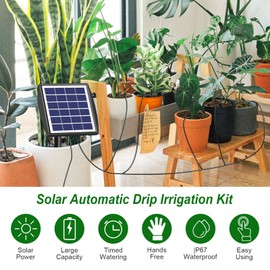 LIROPAU Solar Bewässerungssystem, Automatisches Gartenbewässerungssystem mit Timer, mit 15 M Schlauch und 15 Bewässerung Tropfschlauch für Rasen, Garten, Topfpflanzen, Gemüse im Freien
