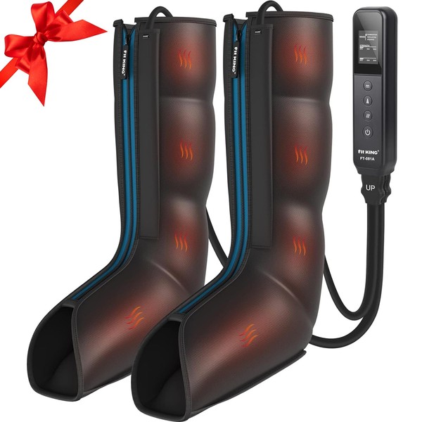 FIT KING Leg Massager with Heat - Upgraded Leg Compression Massager for Circulation and Pain Relief, FSA HSA Approved Foot and Leg Massager Compression Boot for Edema, Relax Recover - Gift for Dad Mom