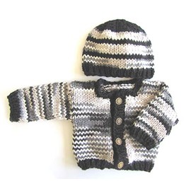 KSS Handmade Black/White Unisex Baby Sweater/Cardigan with a Hat (6 Months) SW-694