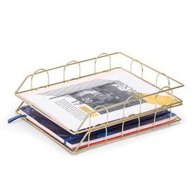 EXERZ Briefablagen/Papiersortierer, 2 Stück, Stapelbare Ablagen, Schreibtisch-Organizer (Gold)