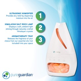 PureGuardian Himalayan Salt Lamp, Ultrasonic Cool Mist Humidifier with Aromatherapy Tray H1117W White