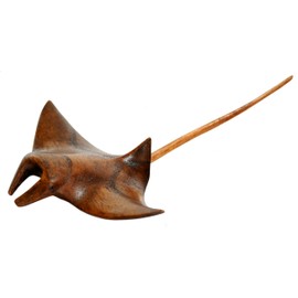 6" Wide Hand Carved Wood Hawaiian Manta Ray