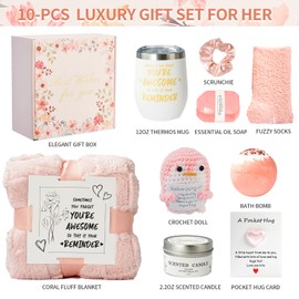 Birthday Gifts for Women, Luxury Spa Gift Basket with Blanket, Vanilla Coconut Self Care Set, Friendship Birthday Box for Mom, Sister, Wife, Best Friend, Coworker