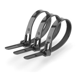 Gfortune Cable Ties Resealable 4.8 mm x 200 mm Tensile Strength: 180N/18kg, Pack of 100, UV-Resistant Nylon Cable Ties, Black