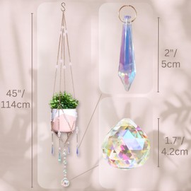 Sun Catcher Plant Hanger with Beads and Glass Crystal Ball Suncatcher. Large Beaded Plant Hanger. Plant Accessories for Indoor Plants. Home Decor for Plant Lovers. (Pots/Plants Not Included)