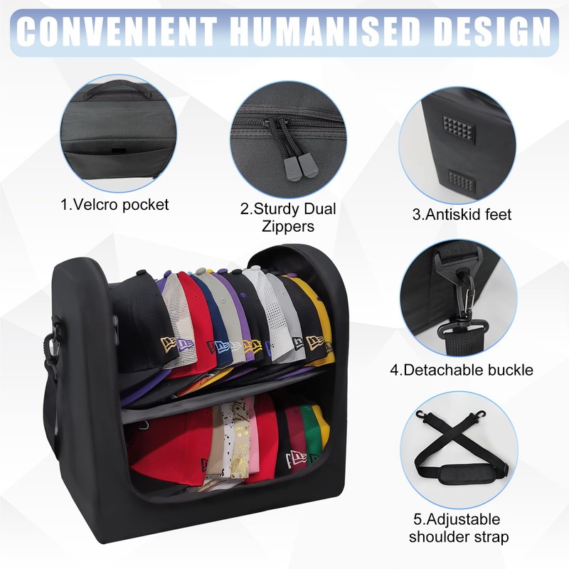 Large Hat Bag for Baseball Caps, Stackable Hat Organizer Bag,