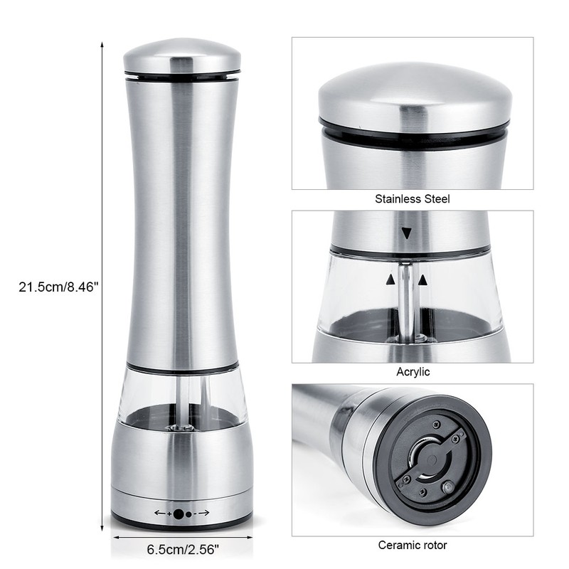 Stainless Steel Electric Salt & Pepper Mill Grinder Adjustable Coarseness