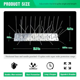 Bird Spikes Stainless Steel Bird Spikes Pigeon Spikes for Outside to Keep Birds Away with 7.9 Inch Wider Coverage 19.7 Feet Length Disassembled with Stainless Base for Small Bird Fence Roof Blacony