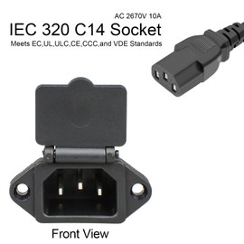 QTEATAK 2 Pcs AC 250V 10A IEC 320 C14 Panel Mount Plug Adapter Power Connector Socket with Spring Cover