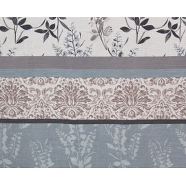 Serafina Home Light Blue Beige Grey Fabric Shower Curtain for Bathroom: Contemporary Floral Bordered Damask Design