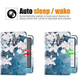 BOZHUORUI Stand Case for 6" Kobo Clara Colour/Clara BW/Clara 2E eReader - Premium PU Leather Smart Folio Protective Cover with Hand Strap & Auto Sleep/Wake (Magnolia)
