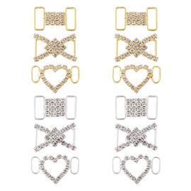 HOBBIESAY Pack of 12 3 Styles Brass Shoelaces Pendant for Trainers Golden and Silver Shoelaces Clips with Crystal Rhinestones Decorative Shoe Buckles for Women Casual Shoe Accessories, Brass,