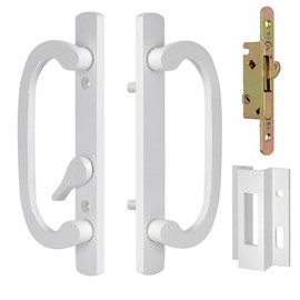 Teilmix Offset Sliding Patio Door Handle Replacement with Zinc Diecast I/E Pulls, Fits 1-1/2" to 2" Thick Door 3-15/16" H.C. Without Keyhole and Keys, Non Handed with Mortise Lock & Keeper