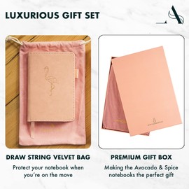 Avocado & Spice A5 Notebook Lined Travel Diary, Notepad, Journal, A5 Hardcover Daily Planner with Gift Box & Velvet Bag - with Bookmark, Elastic Band, Pen Holder, 200 Pages Pink