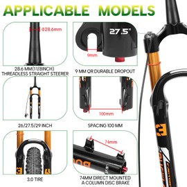 BUCKLOS 26/27.5/29 inch Travel 140mm MTB Air Suspension Fork, Rebound Adjustment 34mm Stanchions 1-1/8" Threadless Straight/Tapered 9*100mm QR Manual/Remote Lockout XC AM Mountain Bicycle Front Forks