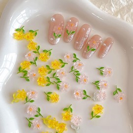 50Pcs Lily Flower Nail Charms 3D Resin Nail Art Charms Yellow Pink Flowers Nail Rhinestones and Charms Summer Theme Nail Jewelry Cute Floral Nail Art Accessories for Women DIY Manicure Decoration
