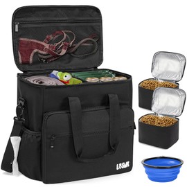 LASUK Dog Travel Bag, Airline Approved Tote Organizer, Travel Dog Backpack with Multi-Function Pockets for Dog Stuff & Pet Supplies Travel Essentials，Black with Bowl(BLUE&BLUE)