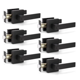 KNOBWELL 6 Pack Privacy Interior Door Lever with Lock(No Key), Matte Black Heavy Duty Door Handle Sets, Left or Right Handing, Heavy Duty Square Door Lever Handle