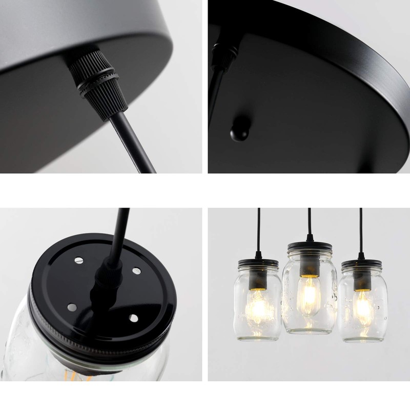 UShe DHome Mason Jar Light Fixtures, 3 Lights Farmhouse Mason