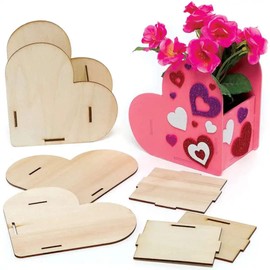 Baker Ross Heart Wooden Flowerpot Kits - Pack of 3, Wood Valentines Crafts for Children (FC435)
