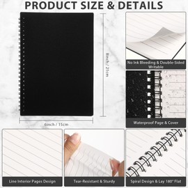 Saypacck 1 Pack Waterproof Spiral Notebooks 6 x 8 All Weather Notepads Black Stone Paper Weatherproof Note Book Ruled A5 Lined Spiral Journals 100 Pages Hardcover Notebook for Office Outdoor Work