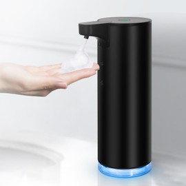 LAOPAO Automatic Soap Dispenser Foaming: Rechargeable Touchless Soap Dispenser Stainless Steel Foam Soap Dispenser for Bathroom Hand Soap Pump for Kitchen Xmas Gift, 9oz, Black