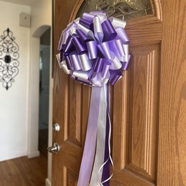 Fully Assembled Large Car Bow, 16" Wide - Purple, Lavender & White, Front Door Decoration, Spring Decor, Christmas, Gift Bow, Wedding, Reception, Anniversary, Birthday, Mardi Gras, Easter