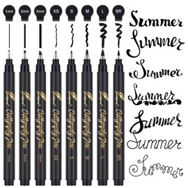 GETHPEN Calligraphy Pens, Hand Lettering Pens, 8 Size Calligraphy Pens for Writing, Brush Pens Calligraphy Set for Beginners,Brush Markers Set, Black Ink Drawing Pens