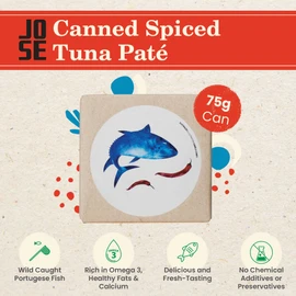 Canned Spiced Tuna Paté by Jose Gourmet, Wild Caught Portuguese Tuna, Tinned Fish Paté, High Protein Sustainable Seafood, Omega 3, Fair Trade, 75g Can