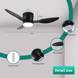 Benicabaly Smart Energy-Efficient Ceiling Fan with Lights and Remote Control, Quiet Motor, Dimmable LED, 42 Inch, Matte Black