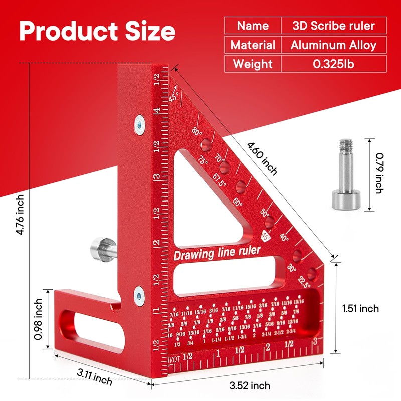 Premium Versatile Multi-Angle Carpenter Square Measuring Ruler for Woodworking, Engineering,