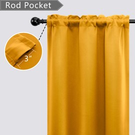 Mrs.Naturall Yellow Curtains 30 Inch Length for Small Windows Pocket Short Thermal Blackout Curtains for Kitchen Bathroom Bedroom 34x30 Inches Long